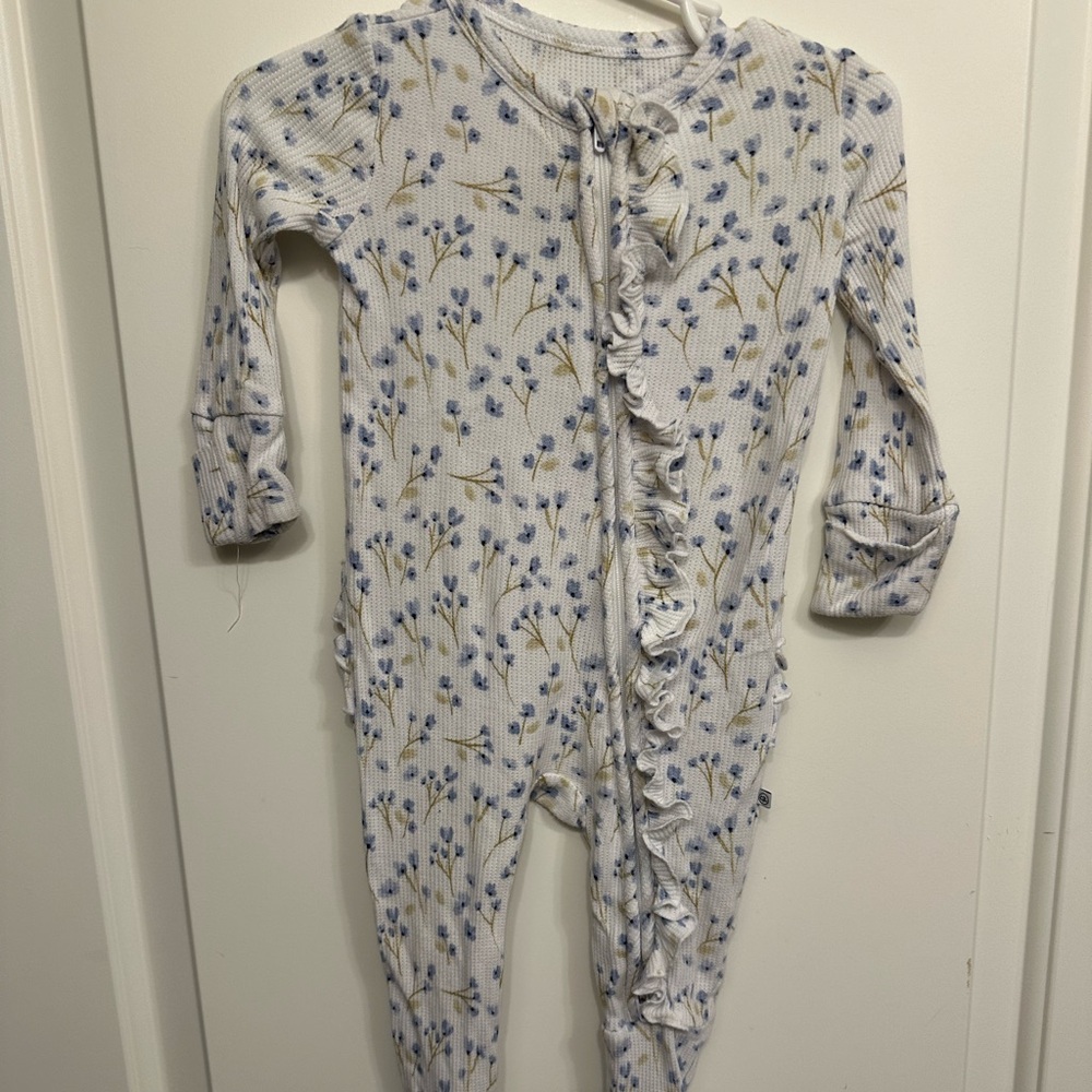 Caden Lane Blue Floral Ruffle Footie